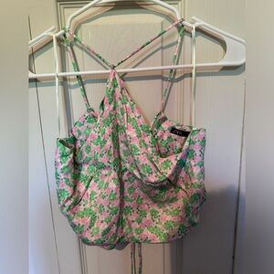 Zara pink and green floral tank top with tie back